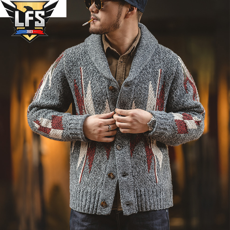 Description Picture 6 of item2023 New Arrival Top Fashion Turn-down Collar Cotton Cardigan Male Casual Single Breasted Button Thickened Sweater Men