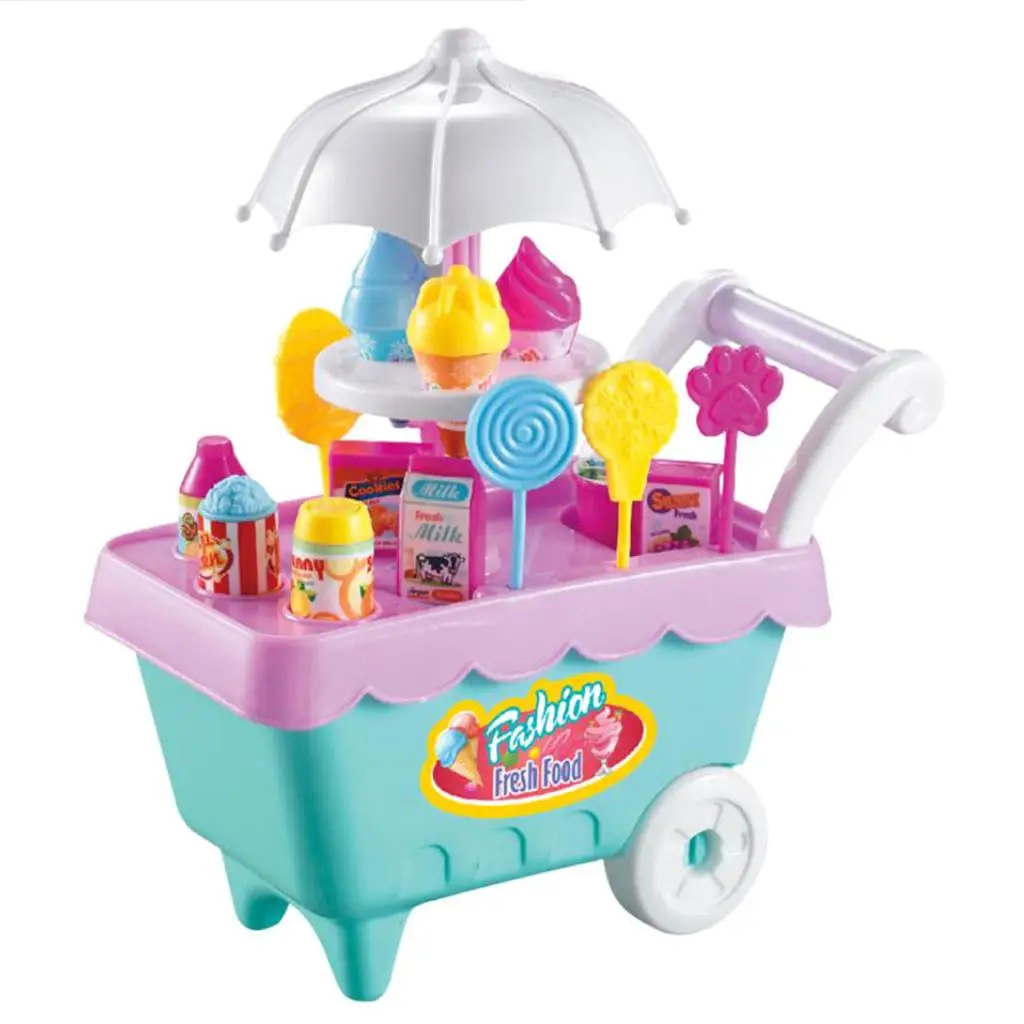 19Pcs Ice  Cart Store Playset w/ , Kids Pretend  Gift