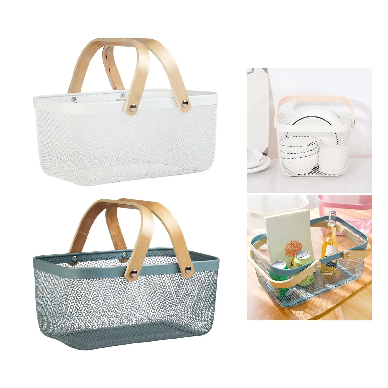 Handheld Picnic Storage Basket Large Shopping Basket Metal Outdoor Food Container for Outing Camping Hiking Snacks Bread