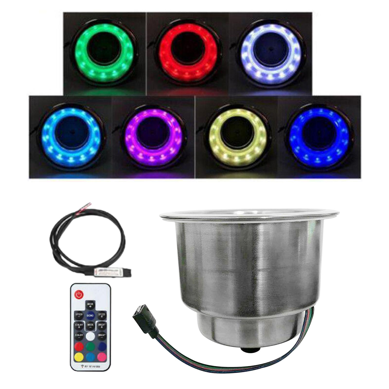 RGB LED Light Stainless Steel Drinking Cup Holder with Remote Control for Marine