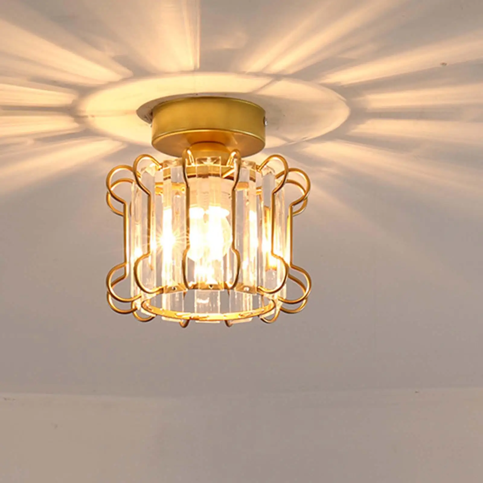 Golden Retro Ceiling Lamp for Balcony Corridor with E27 Base Metal Ceiling Lights for Living Room Bedroom Porch