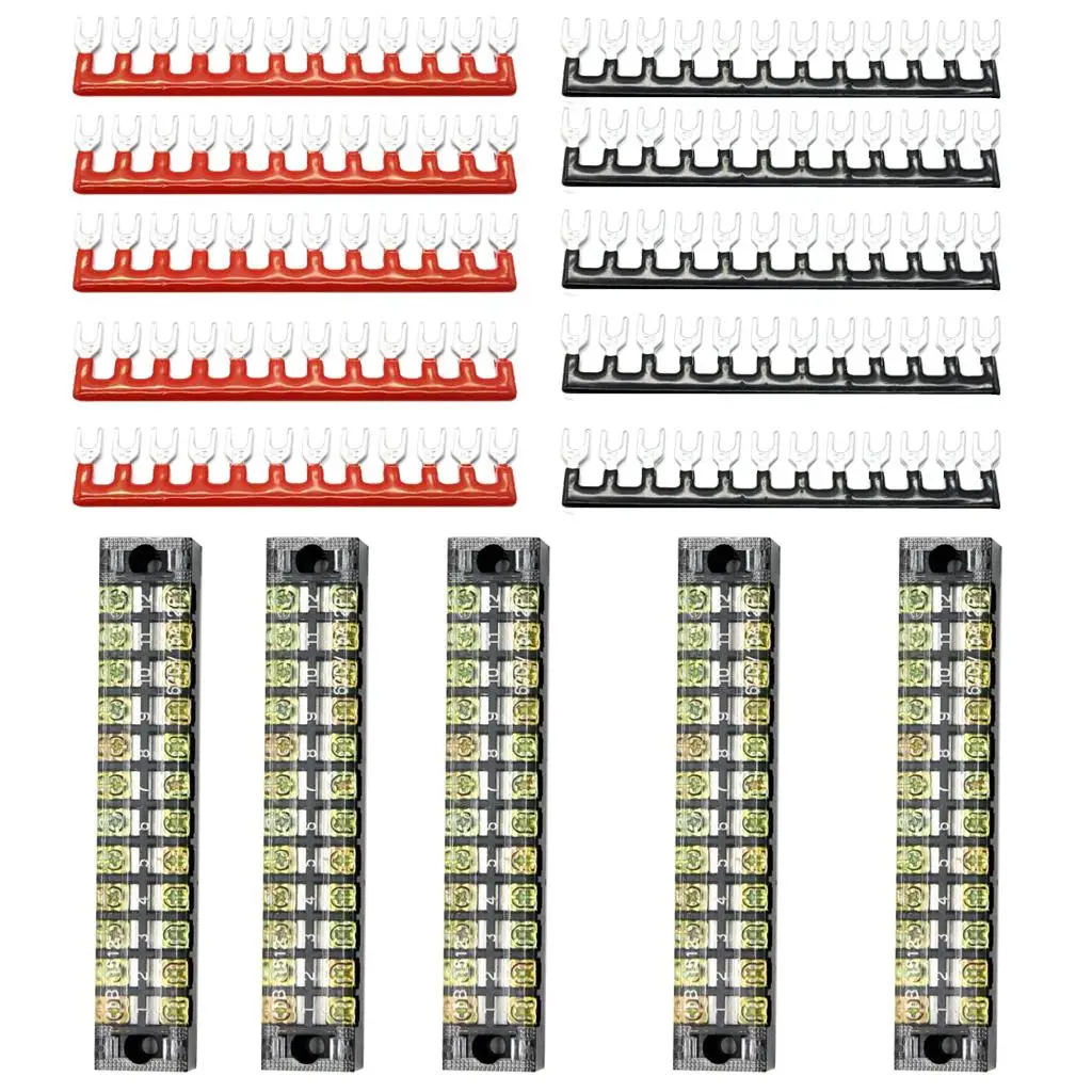 5 Sets 600V 15A Double Row 12 Positions Screw Terminal Barrier Strip Blocks