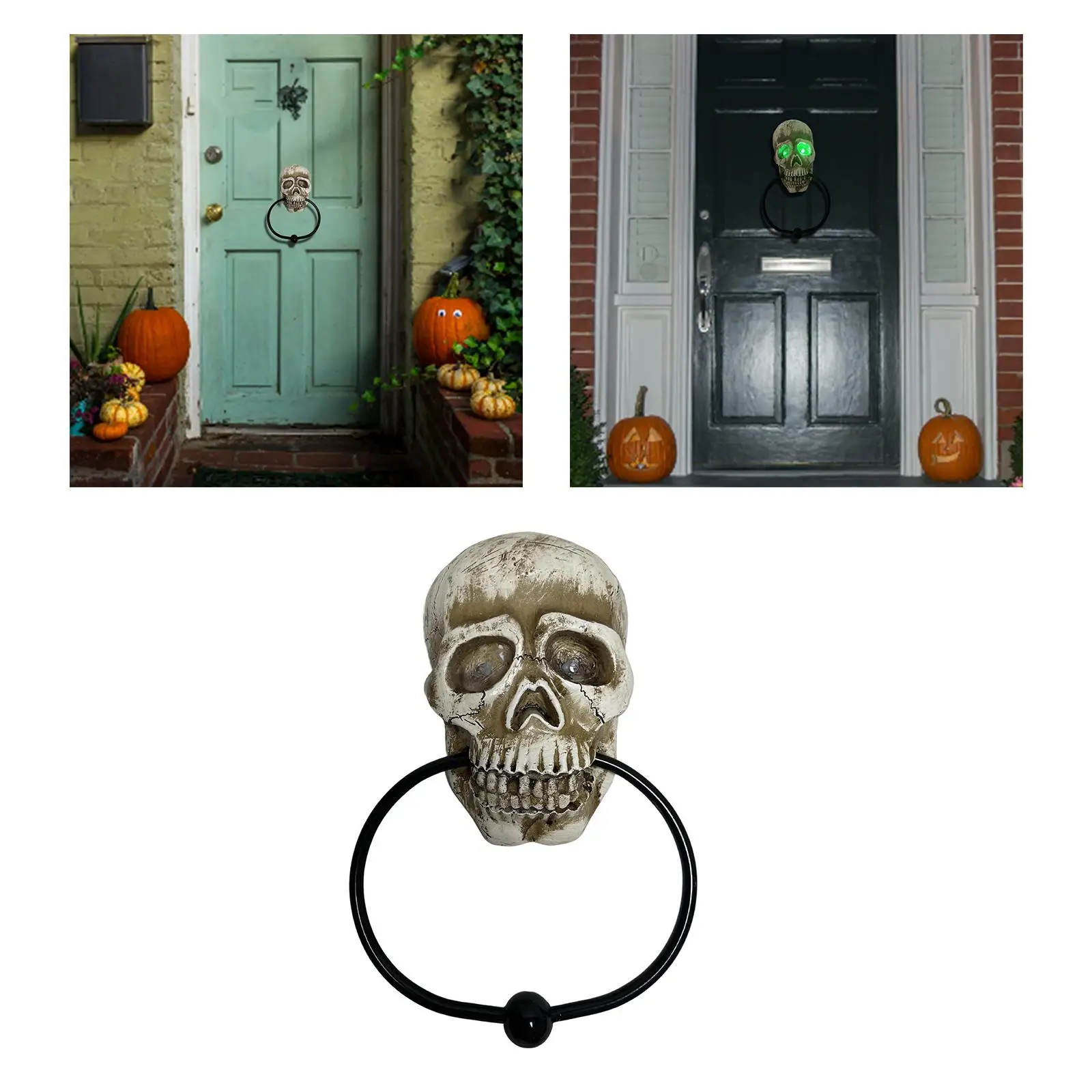Skull Door Knocker Lighted Wall Hanging Spooky Halloween Prop for Front Door