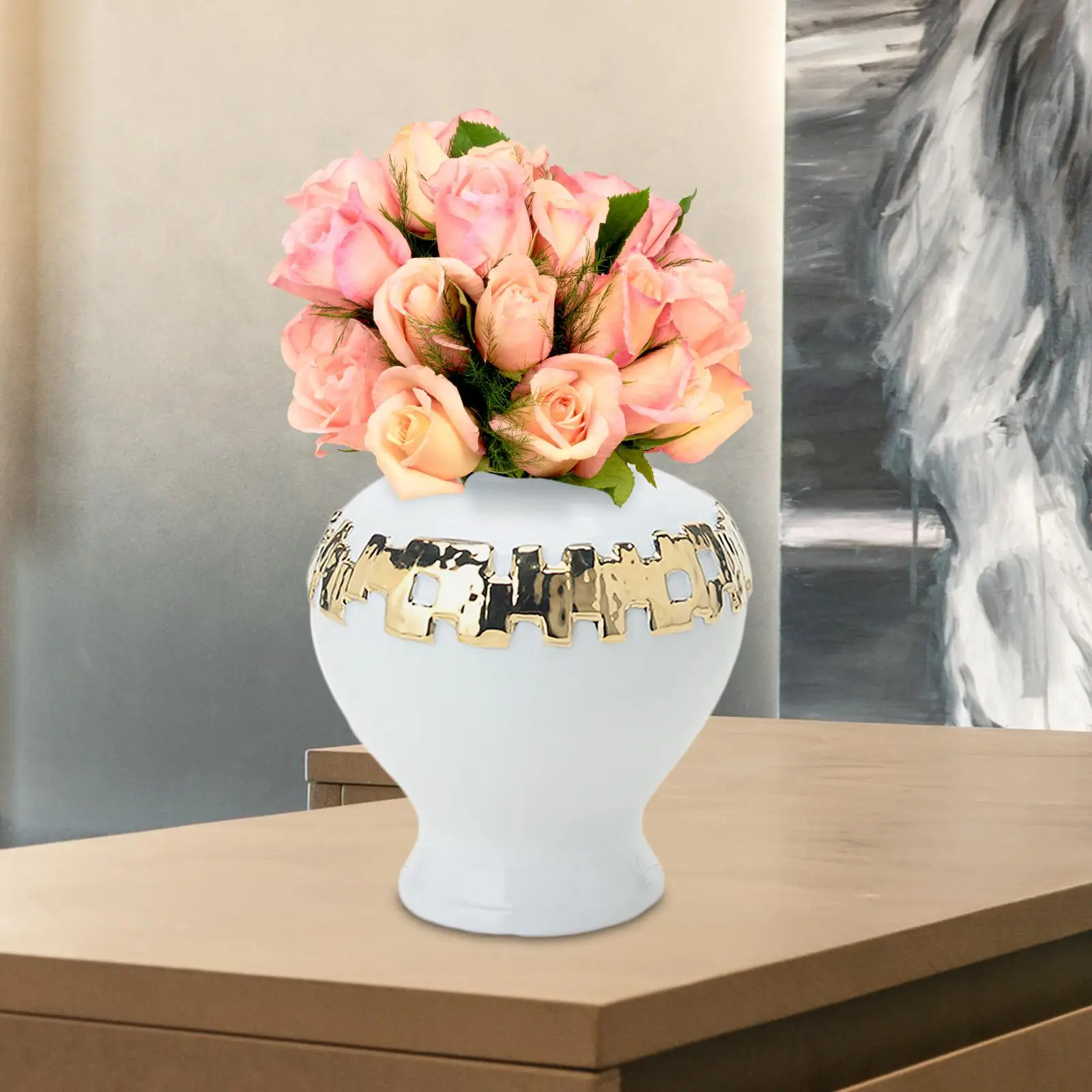 Porcelain Flower Vase Ginger Jar with Lid 7x10.8inch Table Floral Arrangement