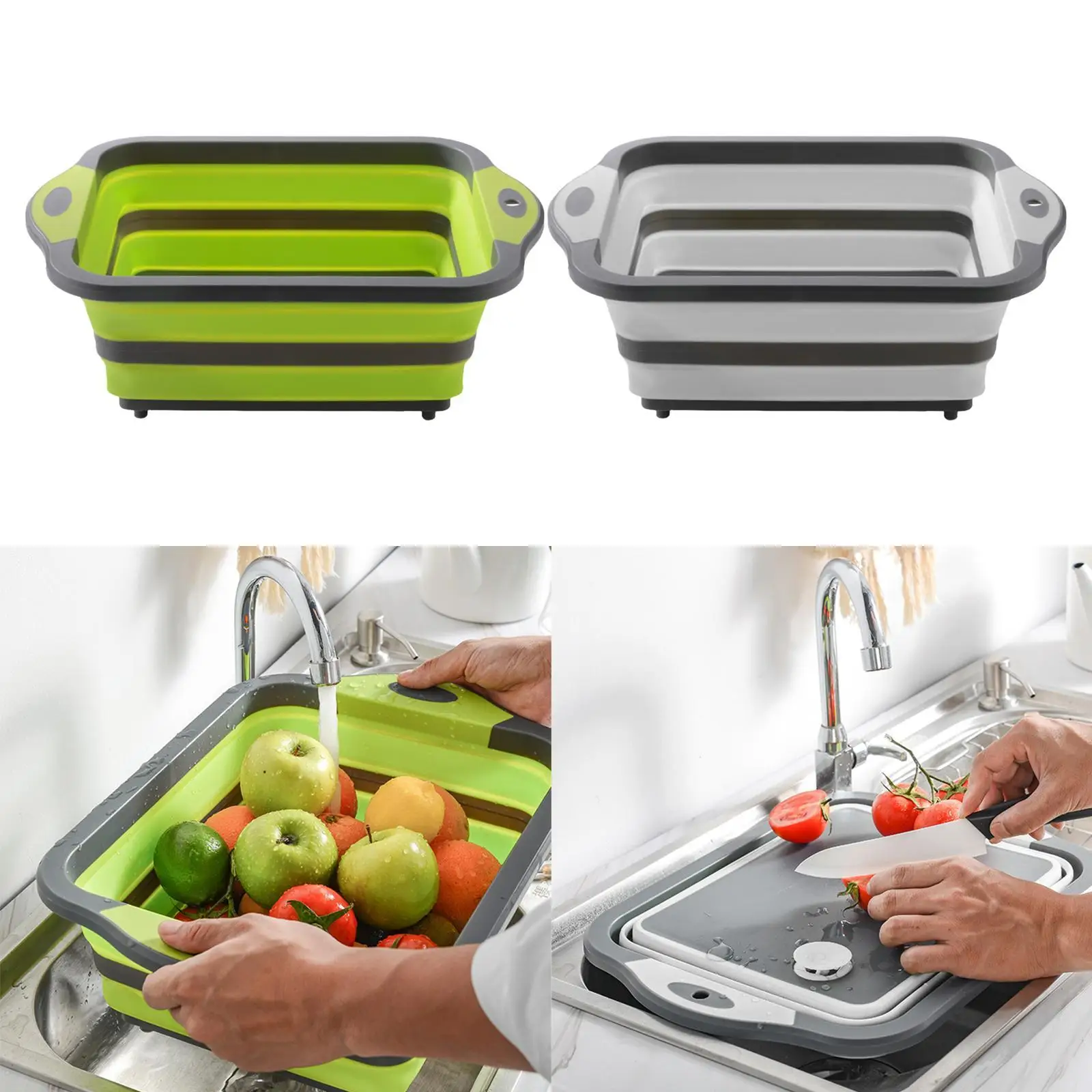 Collapsible Cutting Board with Colander Dish Tub Basket for Indoor Outdoor