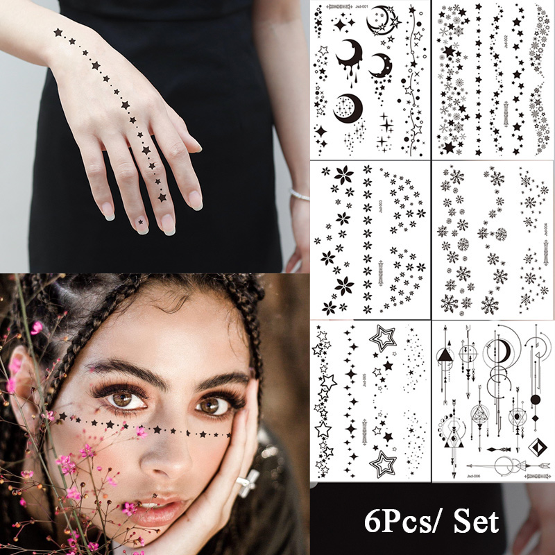 Best of 6 Pcs Black Face Stickers, Waterproof Temporary Tattoos For Women Moon Stars Fake Tattoo For Face Finger Hand Clavicle Body Art Reviews & Tips