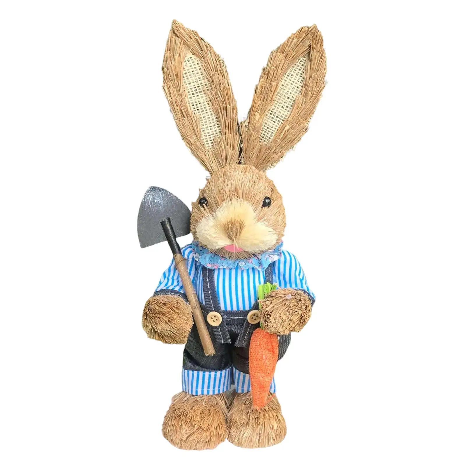 Straw Bunny Figurine Statue Artificial Animal Model Sculpture Doll Easter Decoration for Office Table Party