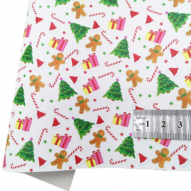 Description Picture 5 of itemPink Glitter Leather Sheets Stanta HO Christmas Tree Gingerbread Printed Smooth Synthetic Leather For Bow DIY 21x29CM Q1516