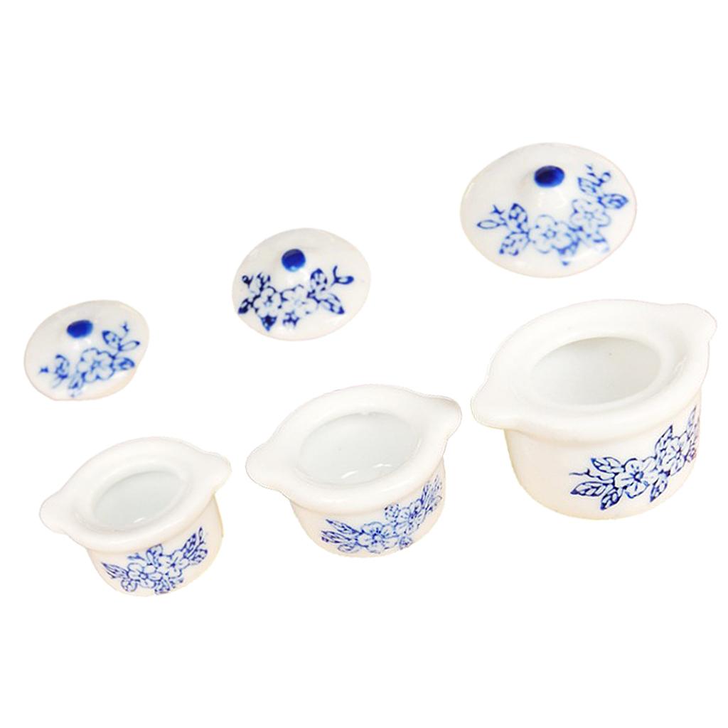 Lots 3 Antique 1/12 Dollhouse Ceramic Casserole Miniature Room Decor Accs