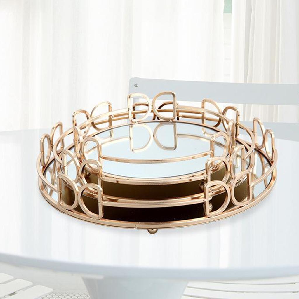 Description Picture 4 of itemDecorative Glass Metal Tray Round Plate Mirror Decorative Cosmetics Tray Jewelry Perfume Organizer for All Occasions