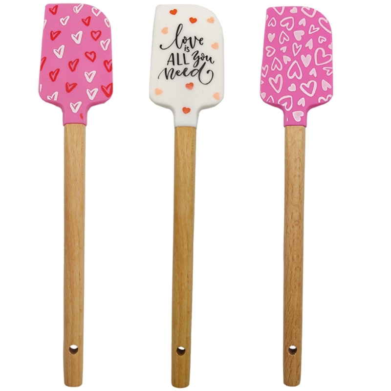 Title 1, Heart Cake Cream Silicone Spatula Wooden Handle...