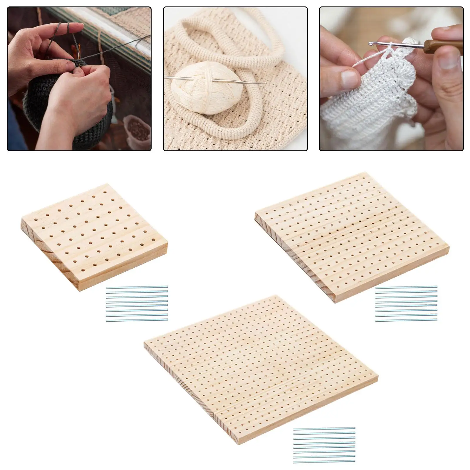 Wooden Crochet Blocking Boards with Handmade Knitting Blocking Pegs for Granny