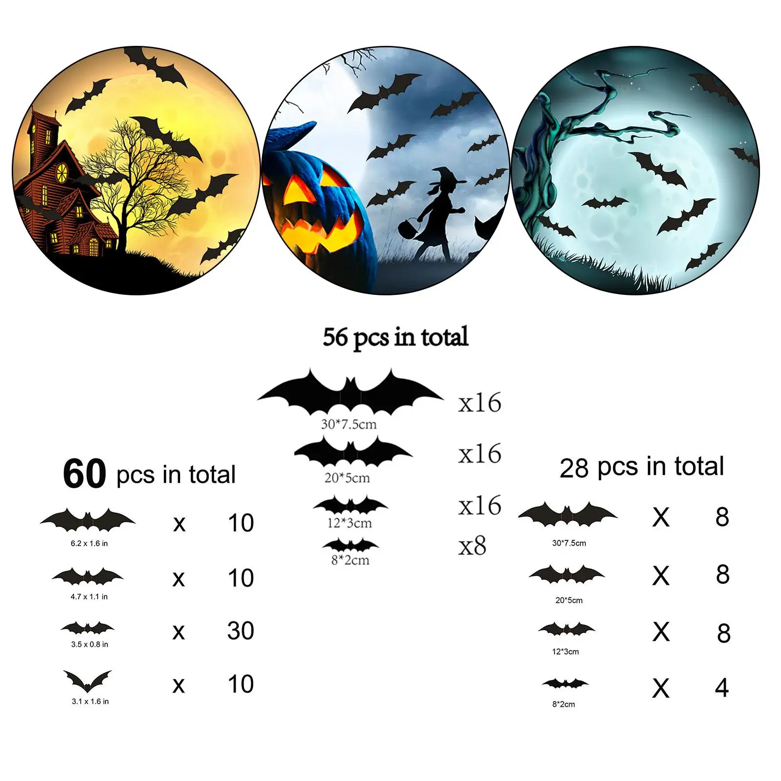 3D Bats Wall Stickers Home Window Decoration Set for Outdoor Indoor Festival