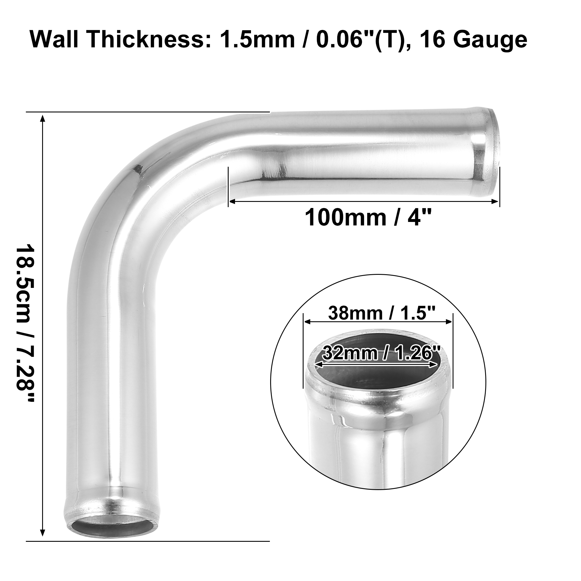 X Autohaux Außendurchmesser 25 mm, 38 mm, 45 mm, 63 mm, 76 mm, 102 mm, Rohr aus Aluminiumlegierung, 90 180 Grad Ladeluftkühler, Rohrbiegung, Ellenbogen, Lufteinlassrohr – Detail 5