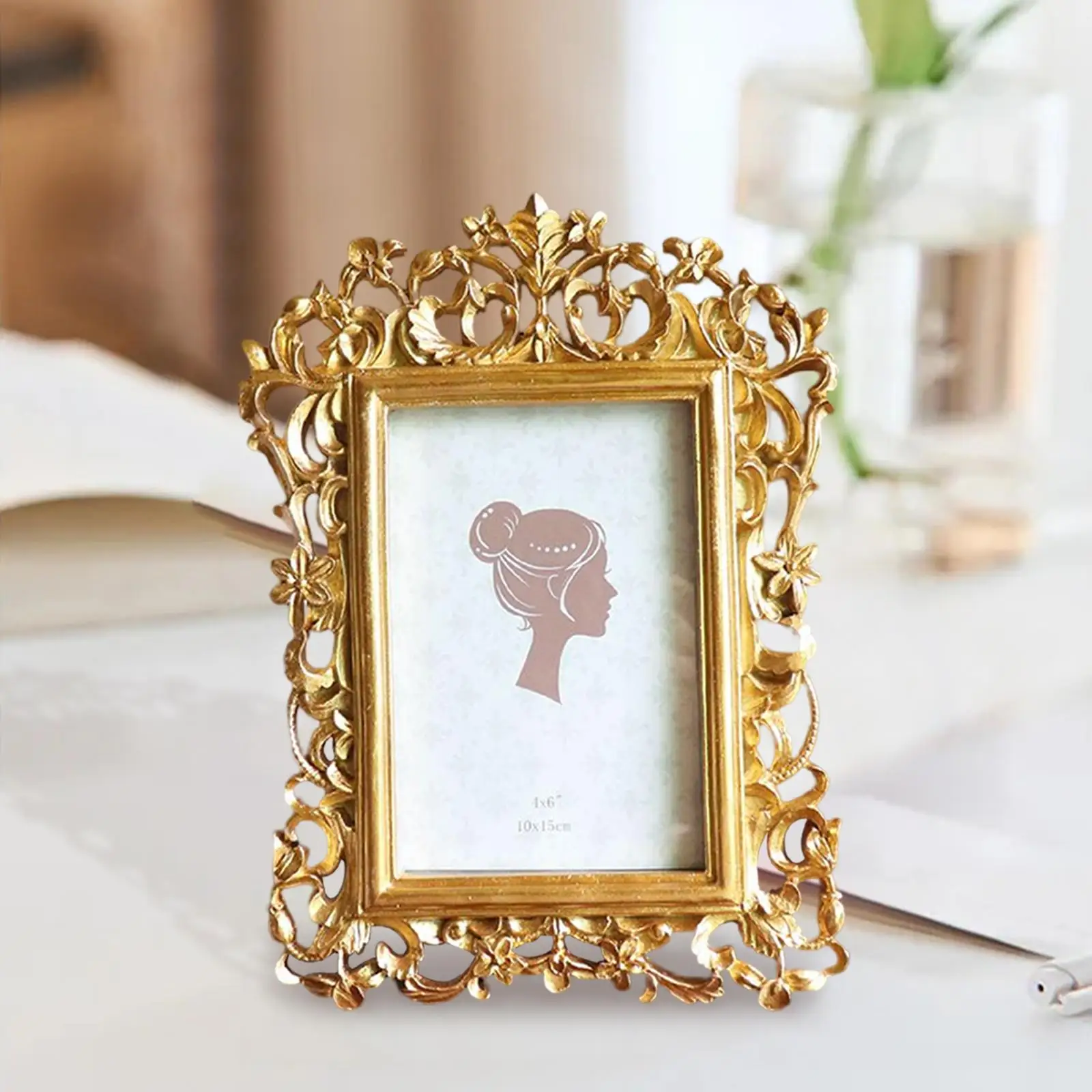 European Style Antique Gold Resin Photo Frame Wall Mounting for 4x6inch Picture, Attractive Look Luxury Decoration Elegant