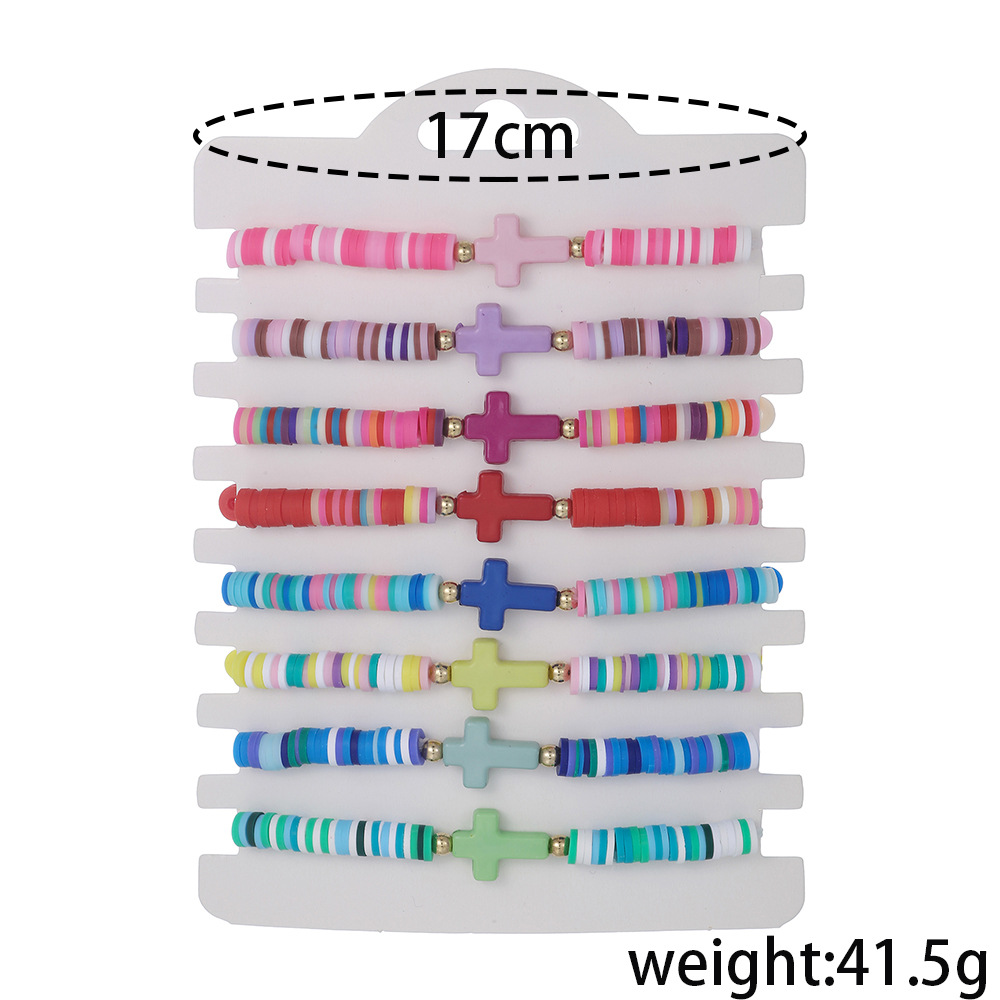 8-teiliges böhmisches buntes Polymer-Kreuz-Armband im neuen Strand-Stil, Stretch-Armband-Set für Frauen und Mädchen – Detail 1