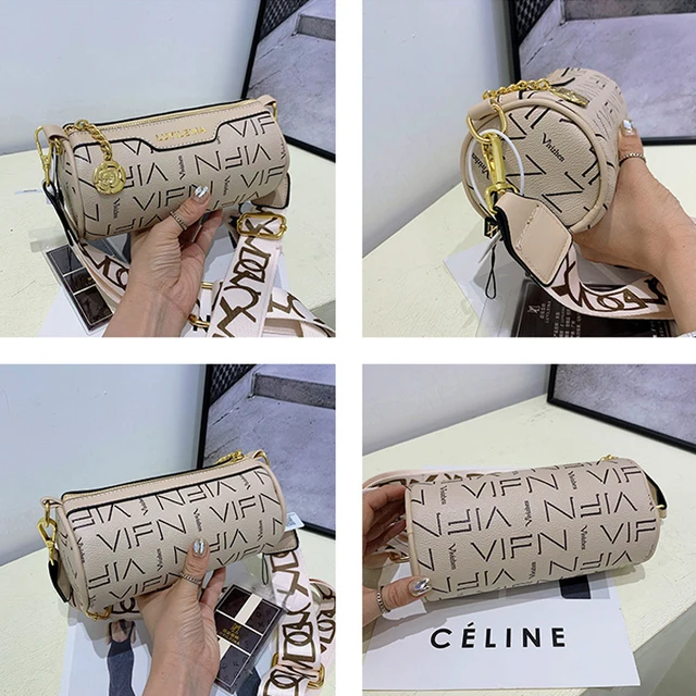 Letter Print Crossbody Bag For Women Fashion Cylinder Pillow Bag