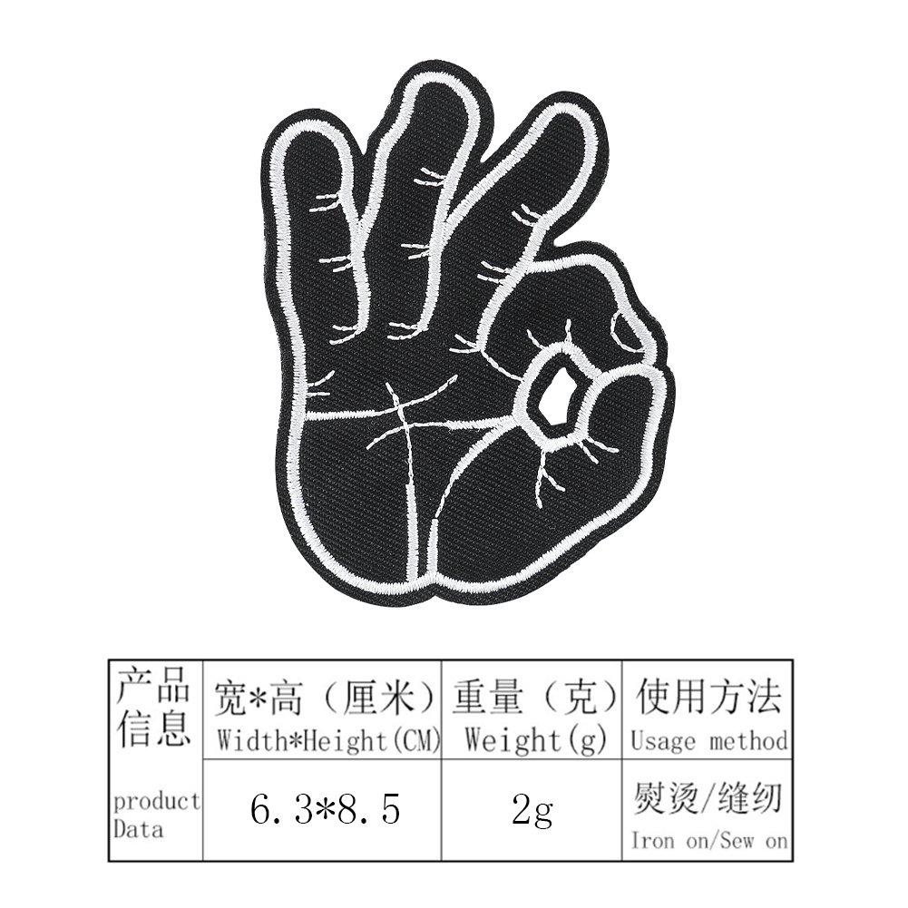 2 Stück Hands tickerei 3d Geste Finger Palm Patch okay Geste DIY Nähen Eisen auf Applikation Zubehör Stoff Reparatur – Detail 2