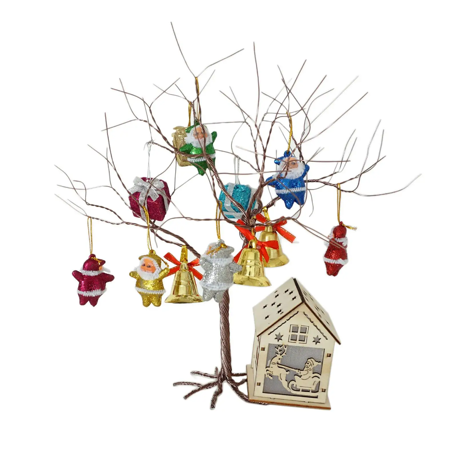 Christmas Tree Ornament Artificial DIY Gift Iron Wire Tree 6Pcs Santa Claus Stand for Tabletop Outdoor Bedroom