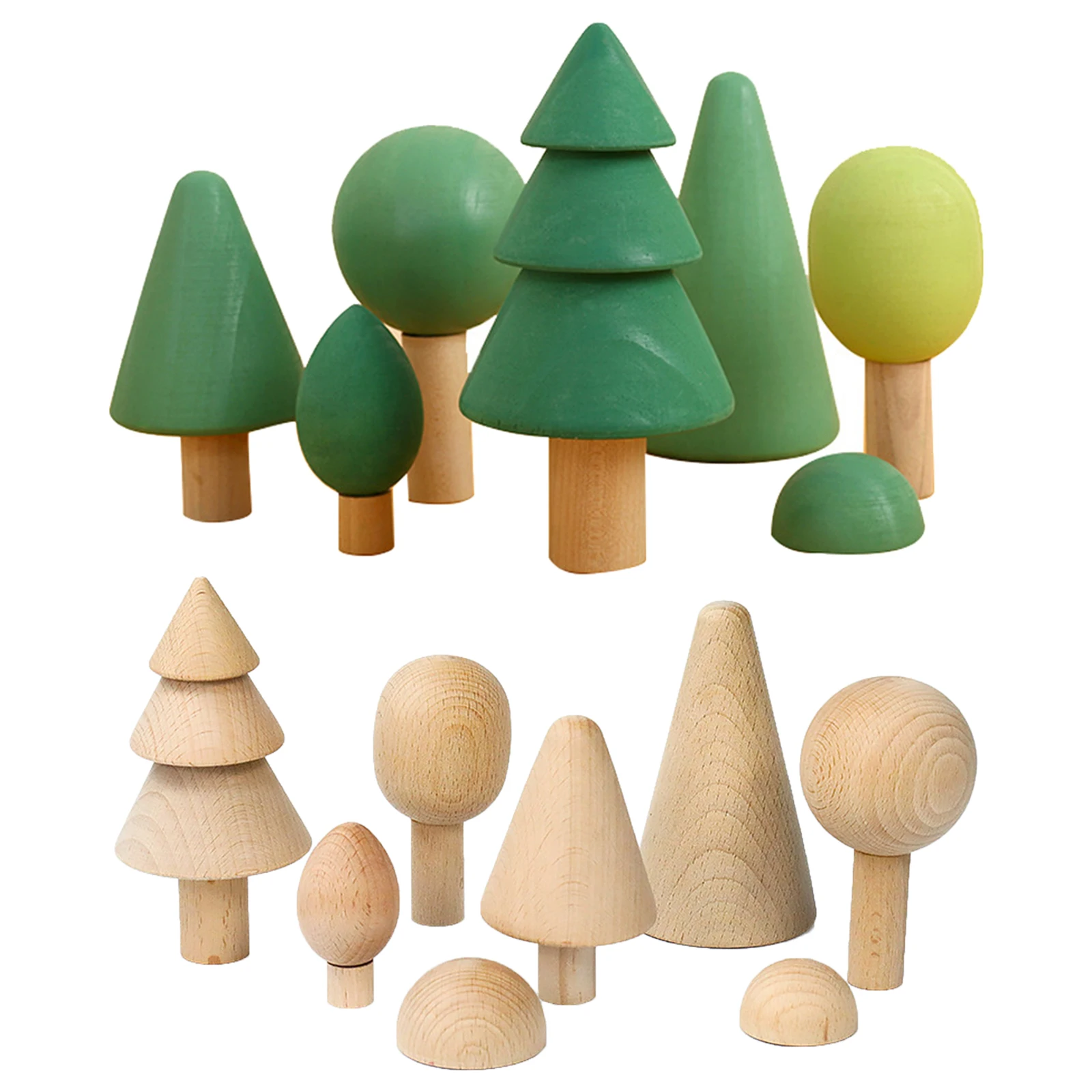 7pcs wood tree Shape Blcoks Yard Stacking Educational Preschool Learning Toys Set for 3 Year Old Children