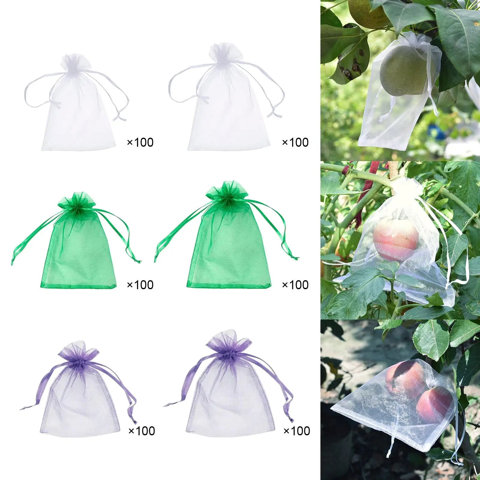 100x Garden Drawstring Netting Mesh Bags Drawstring Netting Barrier Bags Vegetable Plant Bags for Trees Vegetables