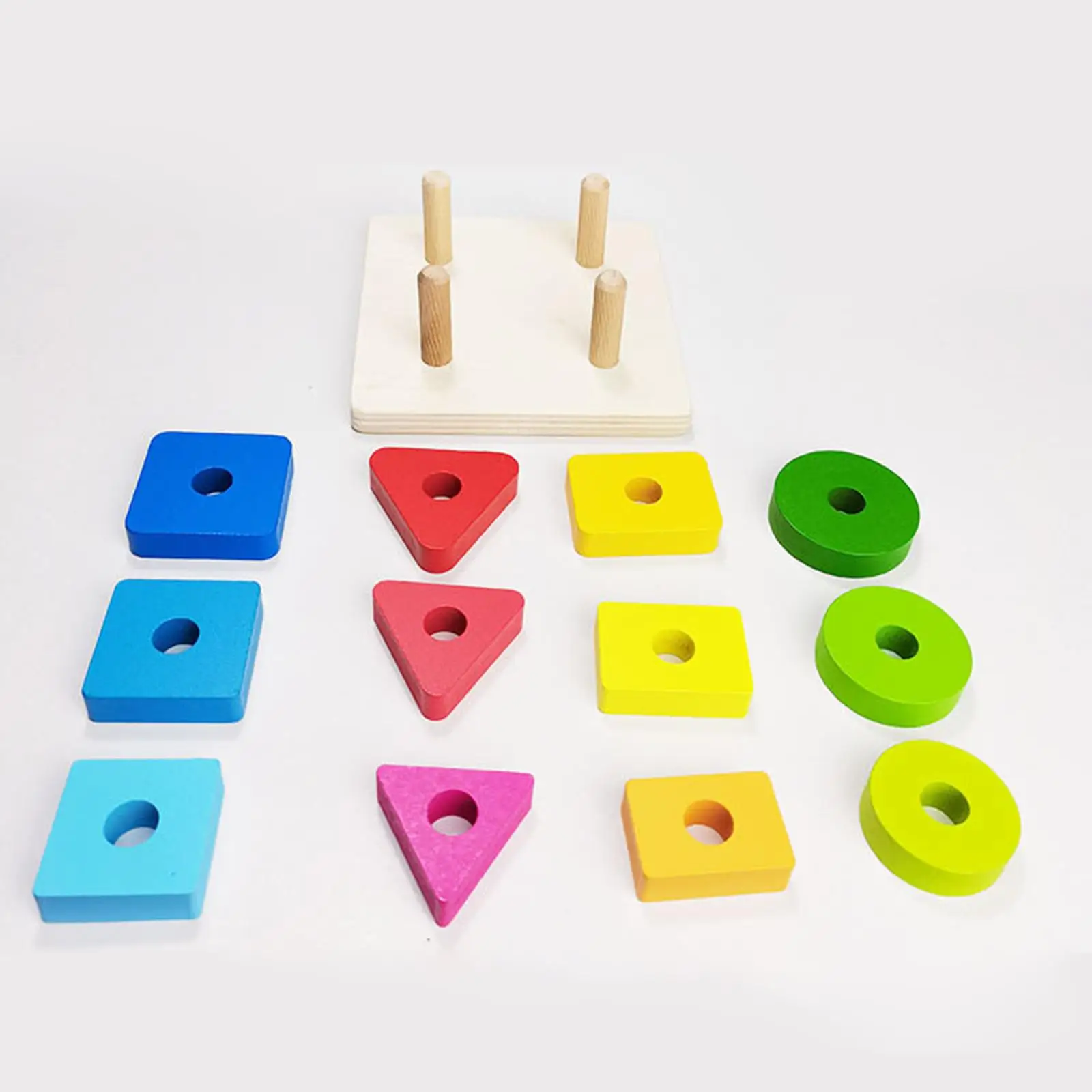 Baby Montessori Wood Shape-Sorting Geometric Stacker Building Blocks Educational