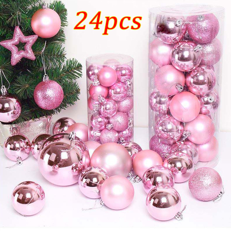 Description Picture 2 of item24Pcs Christmas Balls Ornaments Christmas Tree Decoration Shatterproof Hanging Ball Holiday Home Party Decor Shiny Plastic Balls