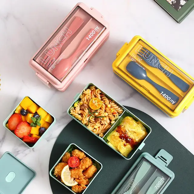 Tohuu Bento Lunch Box Kawaii Double-layer Divided Lunch Box with Handle  Cutlery Lovely Bento Box Adult Lunch Box for Kids Students Adults Built-in Utensil  Set exceptional 