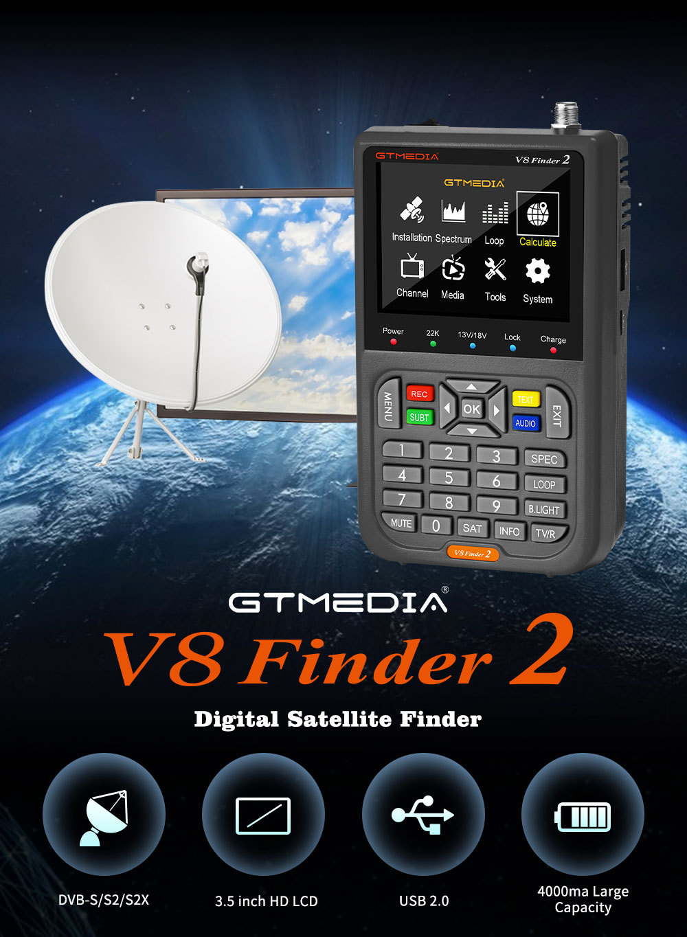 Для V8 Finder2 DVB-S2X Satellite Finder Meter Star Search Instrument |  AliExpress