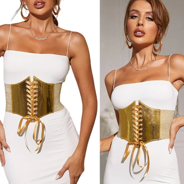 Gold Corset Belt Wide Dress Belt y2k Gold Belt Para Mulheres Cinto