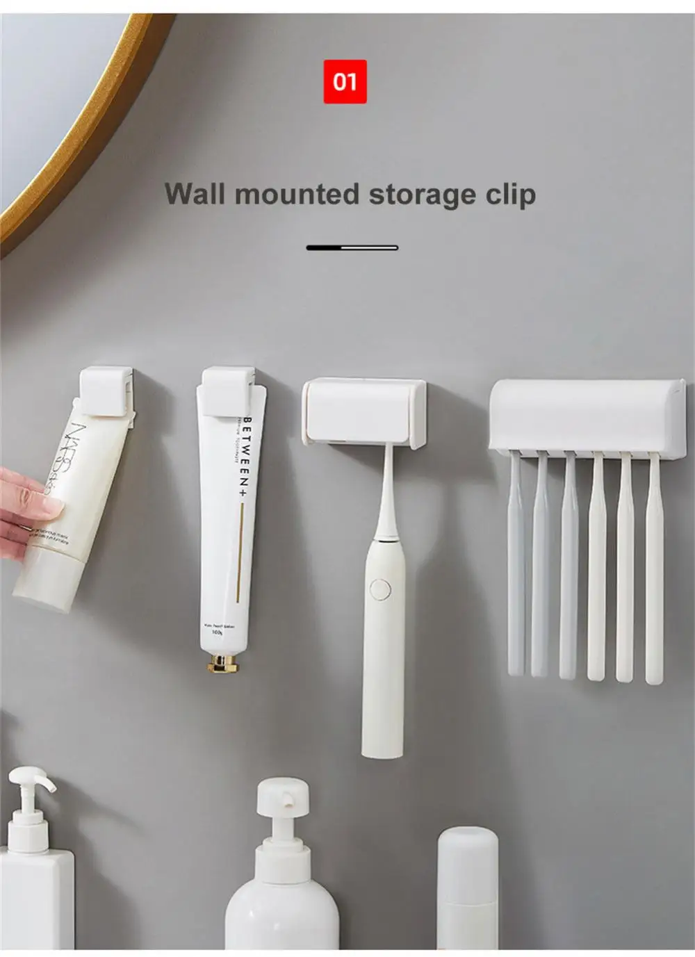 S7a81984d4b8149a09fde0ca1b509e285V Toothbrush Holder Punch-free Wall-mounted Toothpaste Holder Toothpaste Storage Rack Holders Bath Organizer Bathroom Accessories