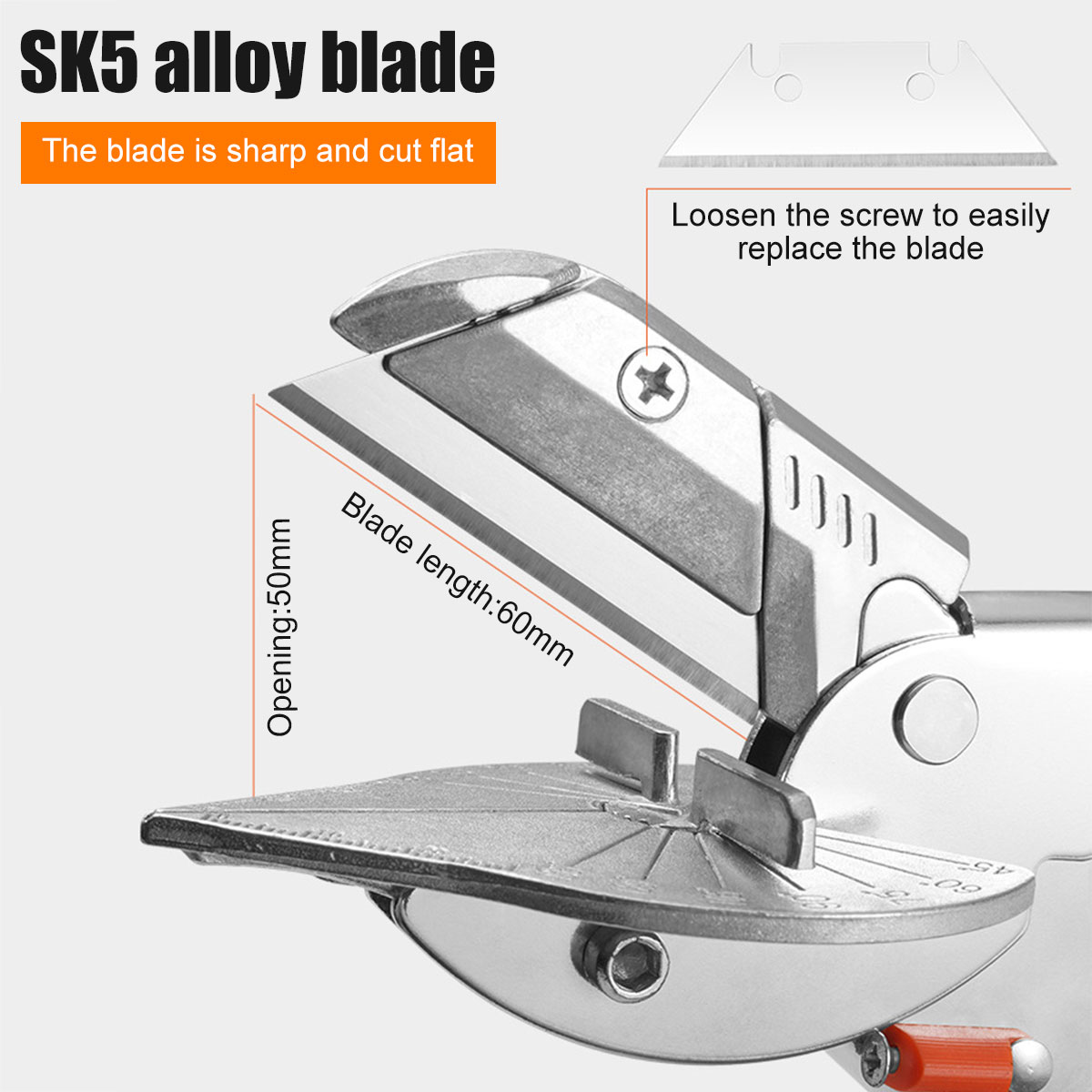 Description Picture 3 of itemMiter Shears Adjustable 45 to 135 Degree Sharp Trunking Shears Ergonomic Multi Angle Miter Scissors with 2 Replacement Blades