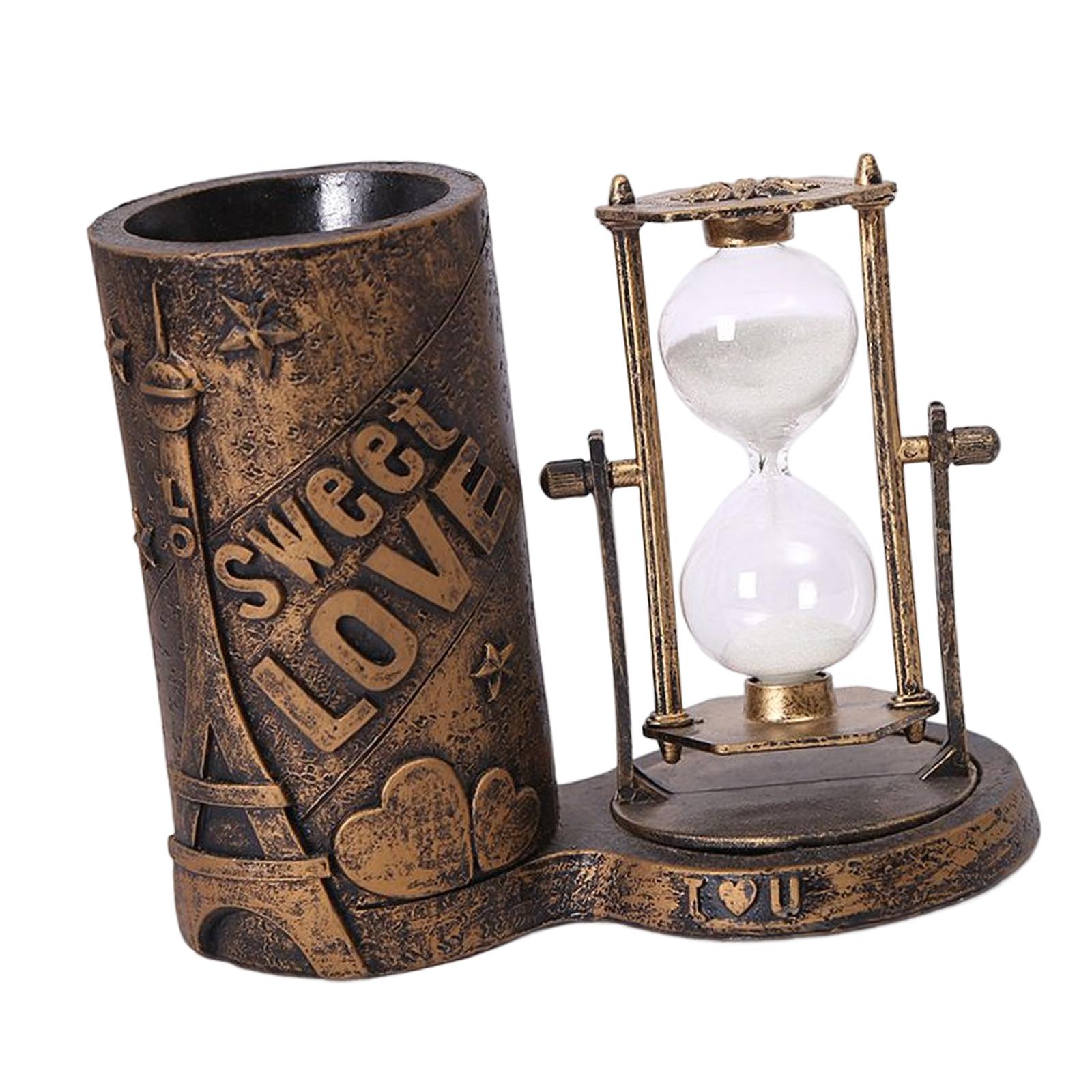 Pen Holder Desk Organizer Unique Decorative Novelty Art Hourglass Decor Sand Clock Decorative Rotating Hourglass for Office