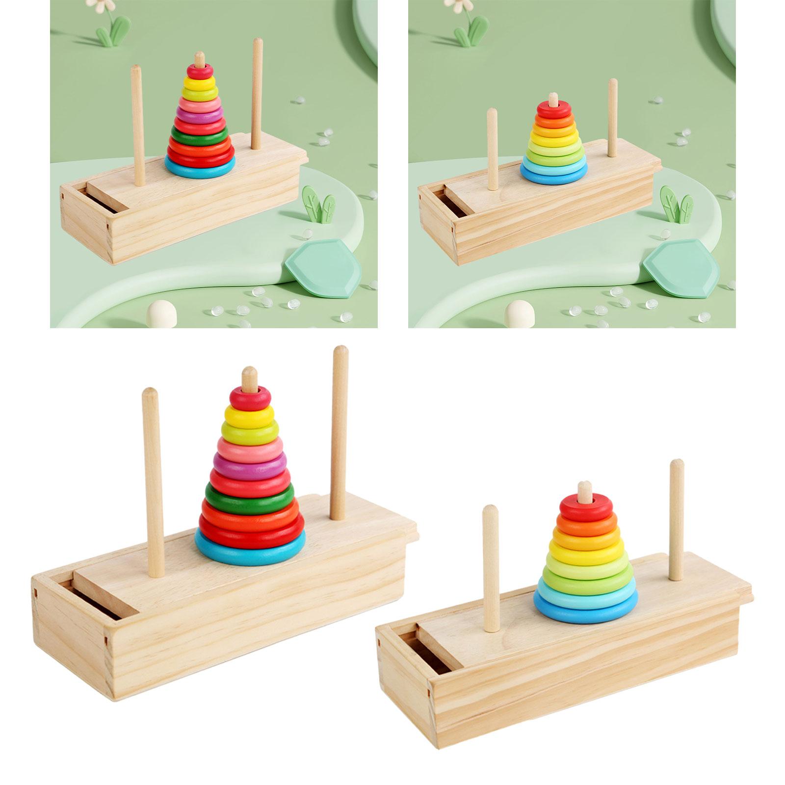 Wood Stacking Tower Stacking Rings Toys Learning Toys with Wooden Box Smooth Clearance Toys Practical for Kid Boys Girls Baby