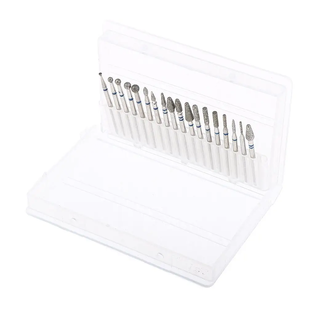 Cuticle Cleaning  Bits Set Emery Nail Files Bit Grinding Head Manicure Pedicure Tools 3/32 with Storage Case 18 Shapes