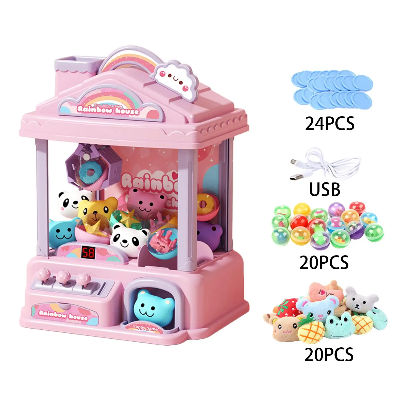 Claw Machine Arcade Game with 20 Mini Plush Animals Arcade Candy Capsule Claw Game Prizes Toy for 3-6 Years Old Adults Toddler