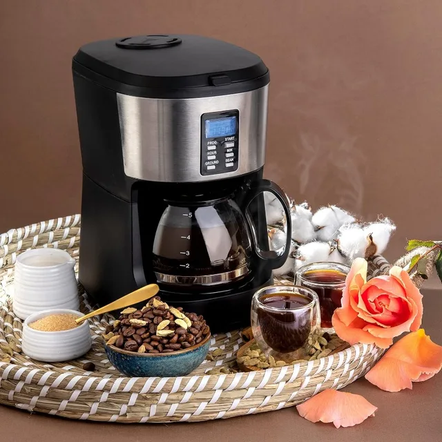 Mixpresso 5-Cup Drip Coffee Maker, Automatic Brew Coffee Pot Machine with  Built-In Burr Coffee Grinder - AliExpress