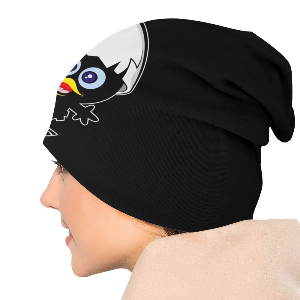 Benutzer definierte kawaii calimero schwarze Hühner haube homme coole Strick mütze für Männer Frauen warme Winter Cartoon Comic Mützen Mützen – Detail 5
