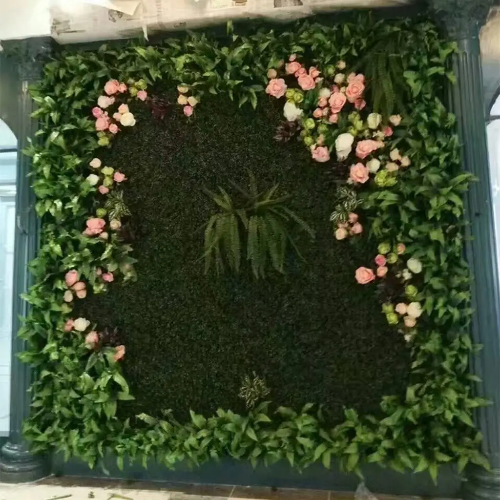 2 Pieces Artifical Turf Lawn Green Grass Rug Landscape Wall Ornament Mat