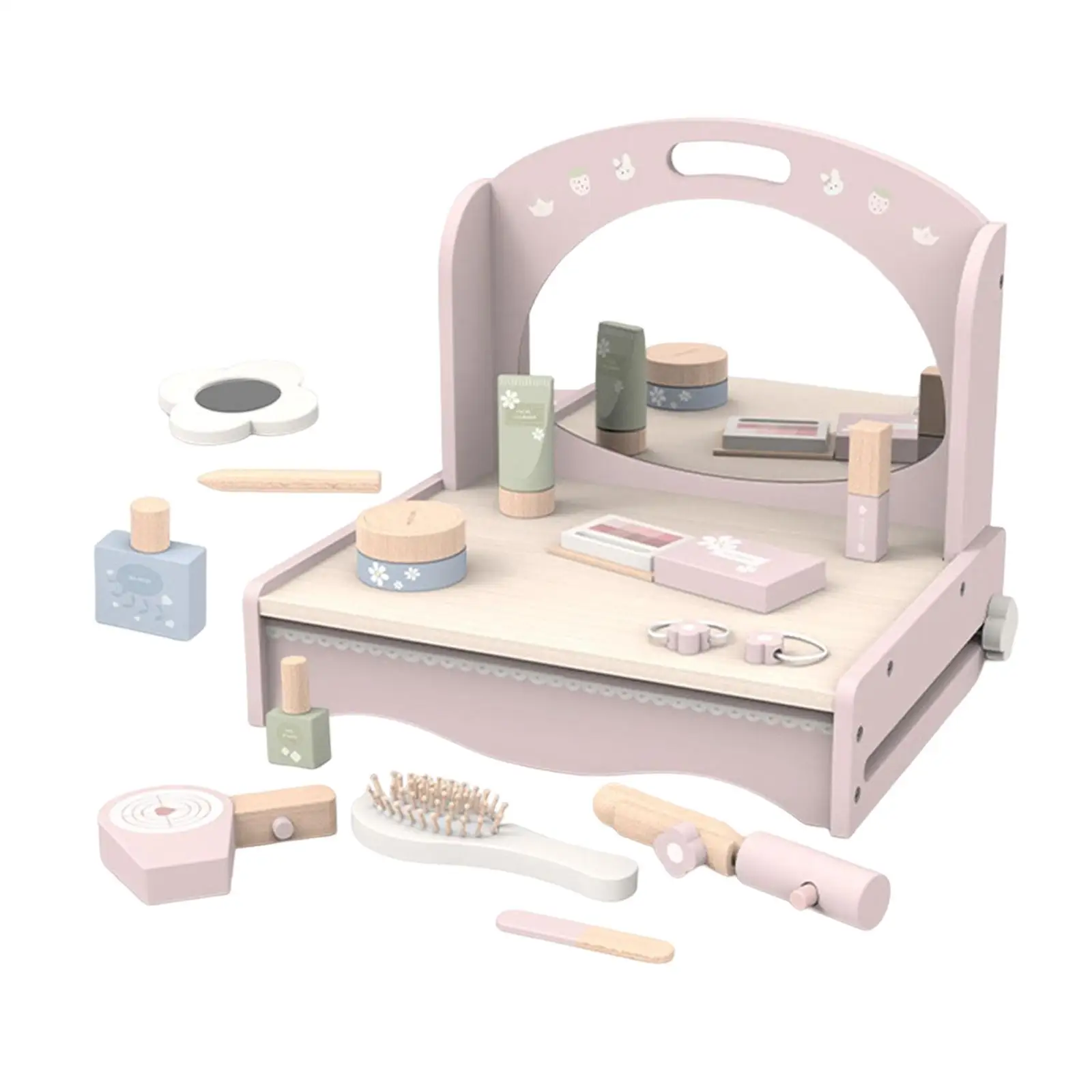 Children`s Wooden Makeup Sets, Cosmetic Set, Simulation Playroom with Makeup