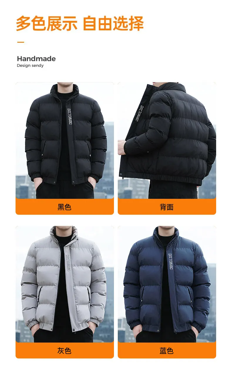 Parkas a prueba de viento para hombre, Chaqueta de algodón cálida, cuello de pie sólido, abrigo corto informal, ropa para hombre