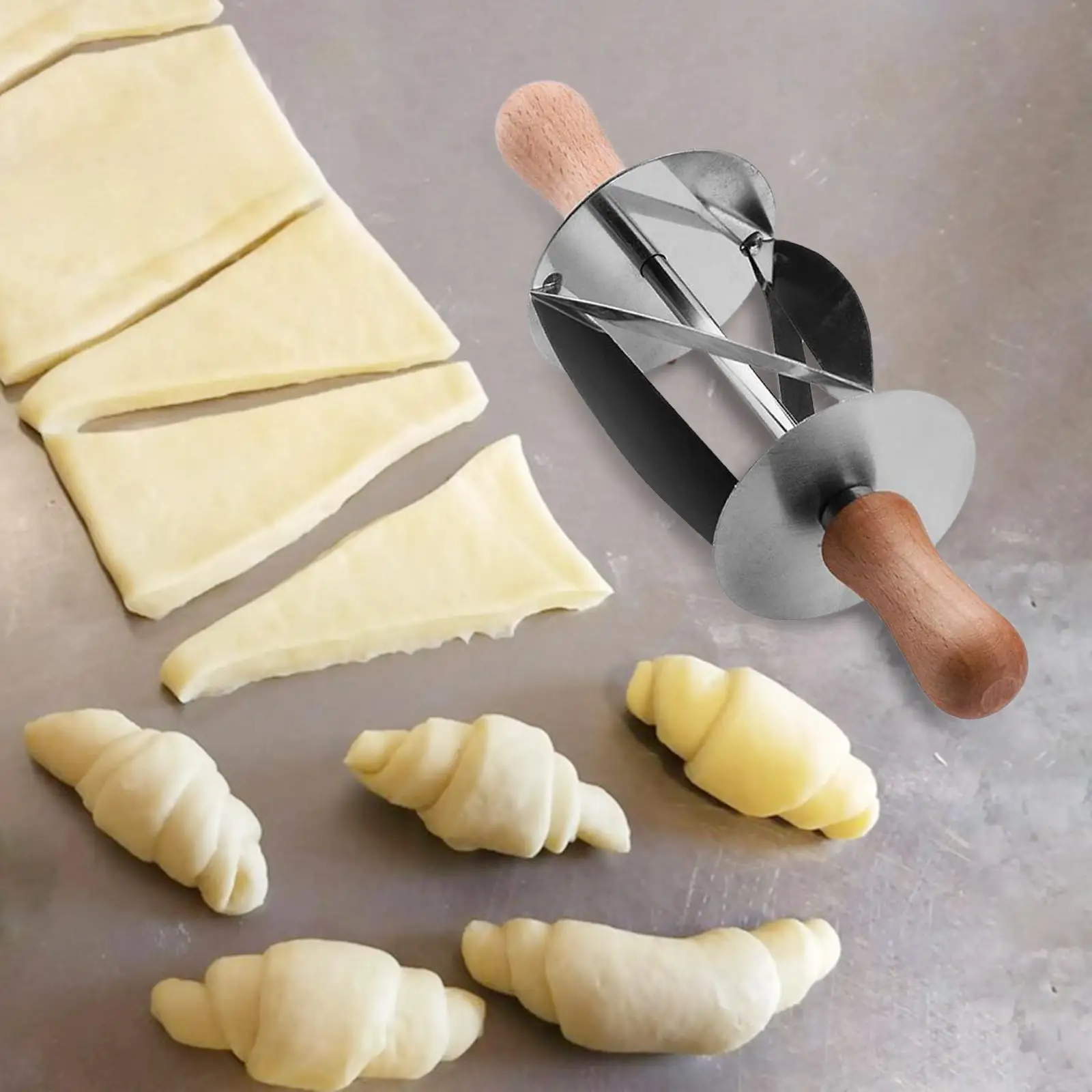 Stainless Steel Bread Roller Cutter with Wooden Handle Multifunction Rolling Pastry Cutter Kitchen Accessories