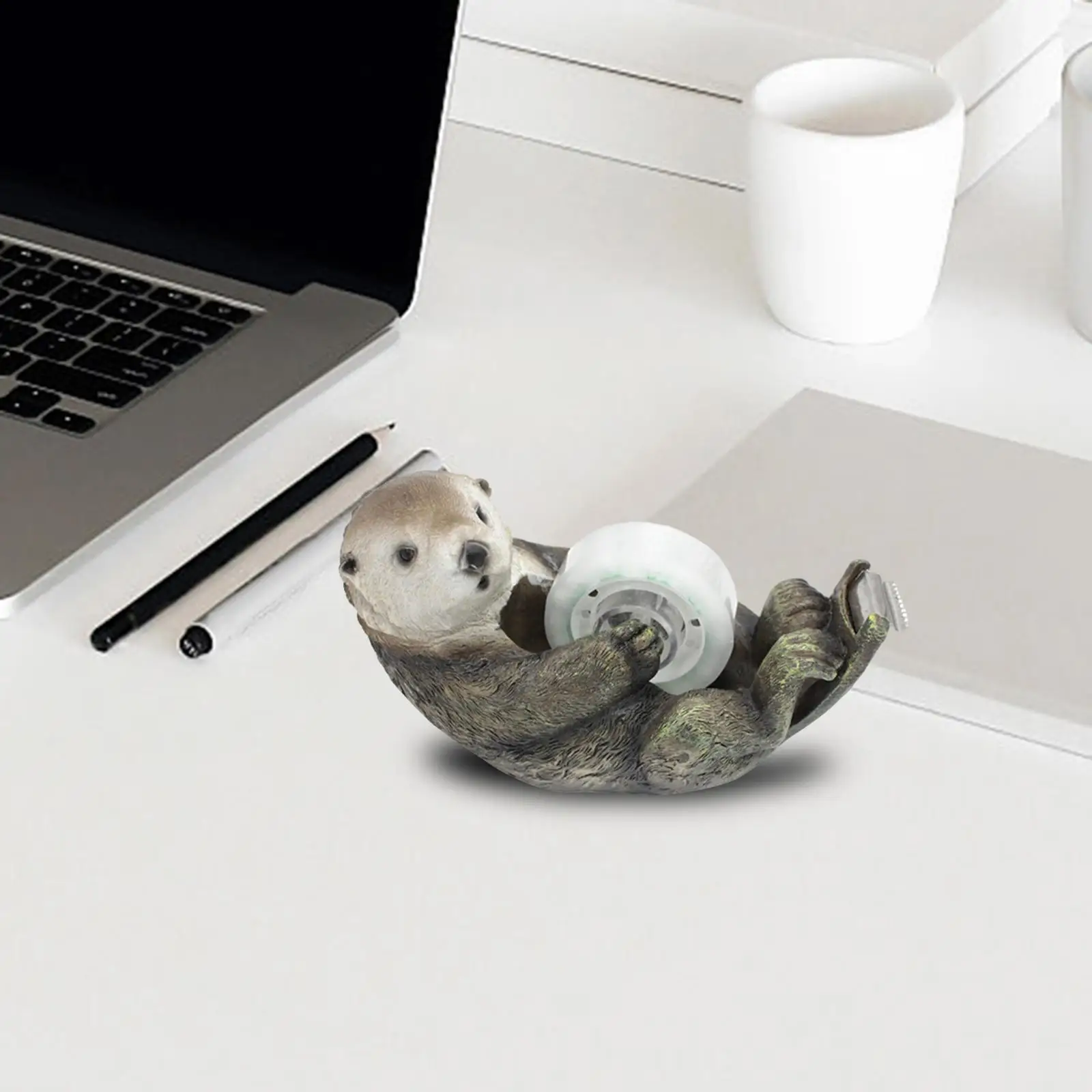 Otter Tape Dispenser Decor Cute Desk Accessory Portable Animal Figurine Roll Holder for Home Scrapbooking Desktop Office Friends