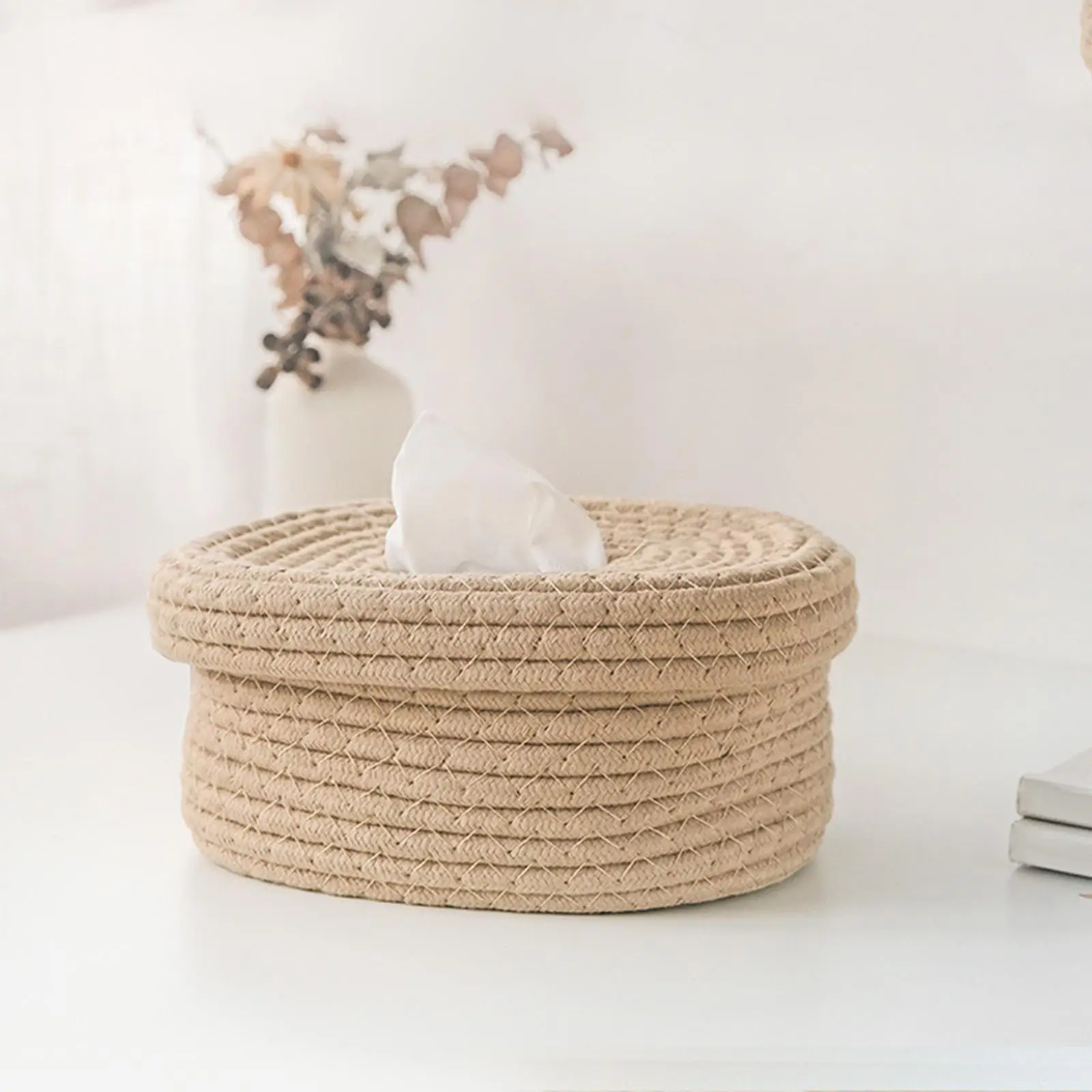 Oval Cotton Rope Woven Paper Facial Tissue box Indoors Outdoor Stylish