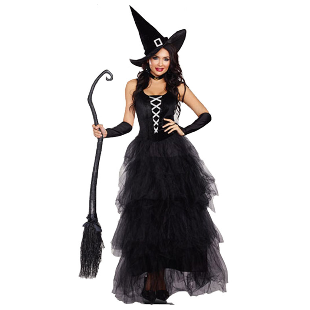 Women's Classic Bewitching Witch Halloween Costume Fancy Dress Hallowmas Cosplay for Ladies Girls Halloween Party Makeup Supply