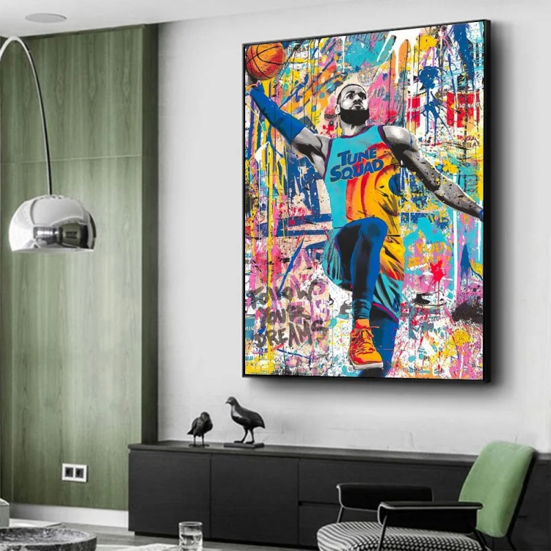 Pop Mural Modern Home Decor Canvas Painting Print Living Room Decoration Street Graffiti Basketball Celebrities Wall Art Poster