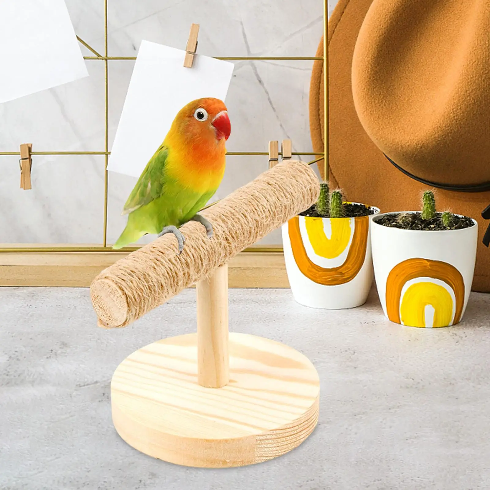 Bird Training Perch T Stand Solid Wood Birds Cage Perch Desktop Tabletop Bird Play Stand Parrot Training Perch for Finch Conures