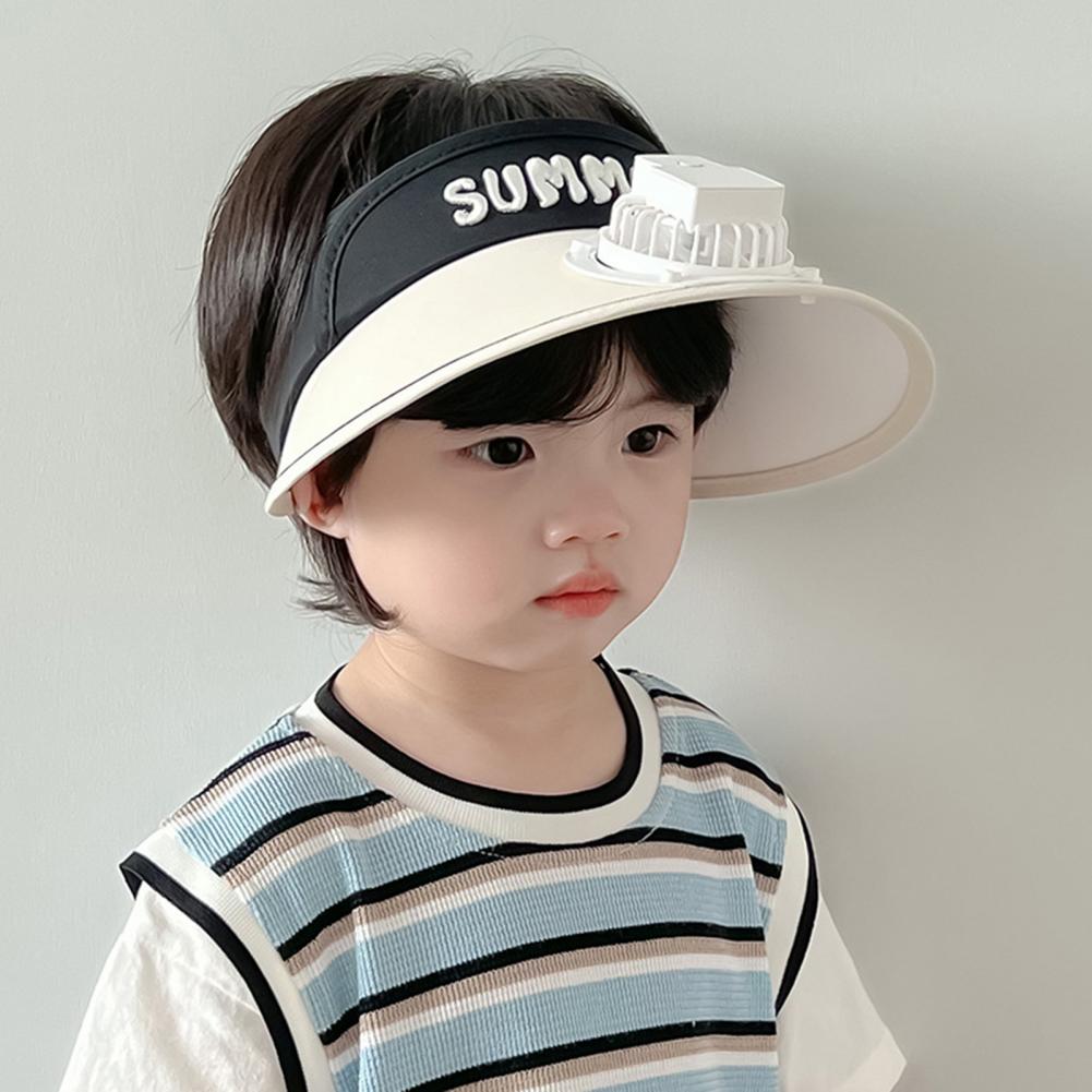 Sommer Kinder Sonne mit Mini Lüfter Leere Top Breite Krempe Visier Wandern Reise Sonnenschutz Mädchen Jungen Outdoor Hut_voghion.com
