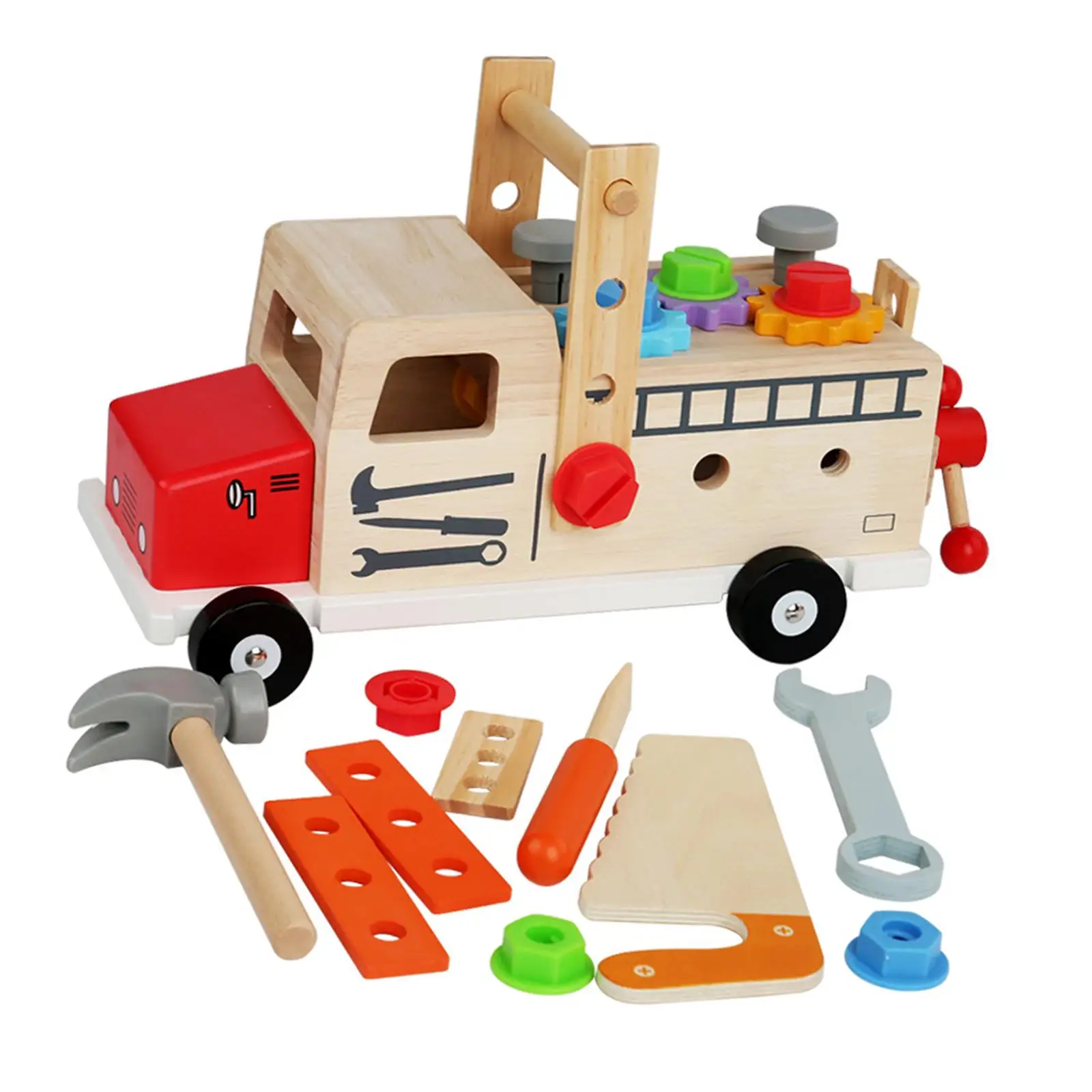 Wood Kids Tool Set Construction Toy Educational Combination Disassembly and Assembly Nut Truck for Boys Girls Kids Ages 3+