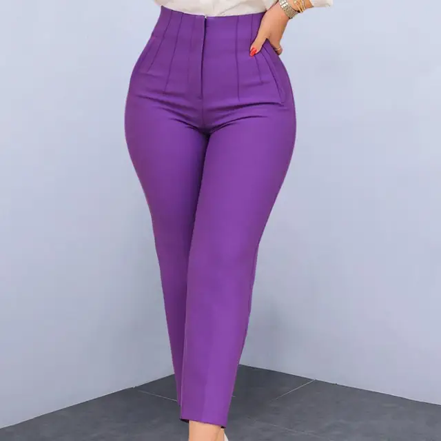 Women Suit Pants High Waist Pleated Pockets Business Trousers Ninth-Length  Lady Trousers Solid Color Straight Leg Suit Pants - AliExpress